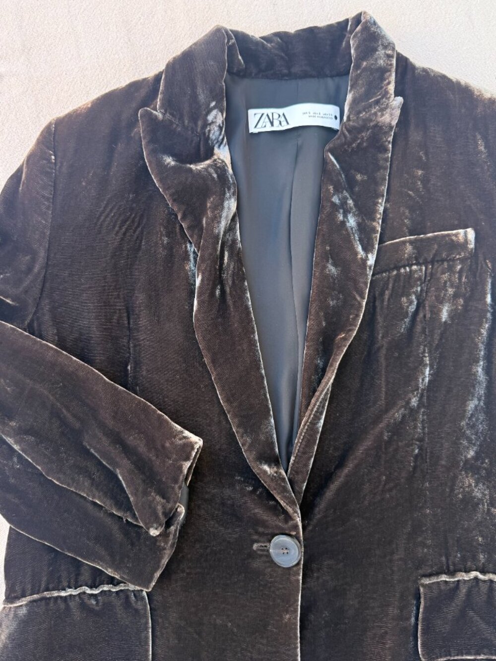 Zara Brown Velvet Single Button Blazer S